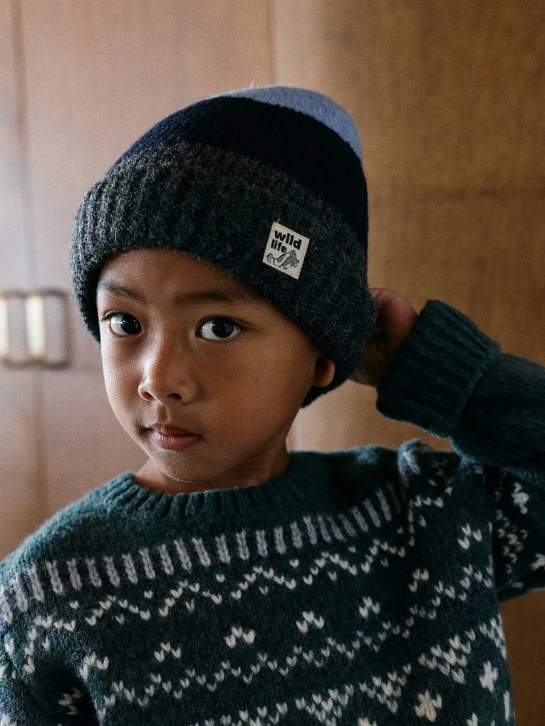 Conjunto de gorro, gola e mitenes para menino marinho