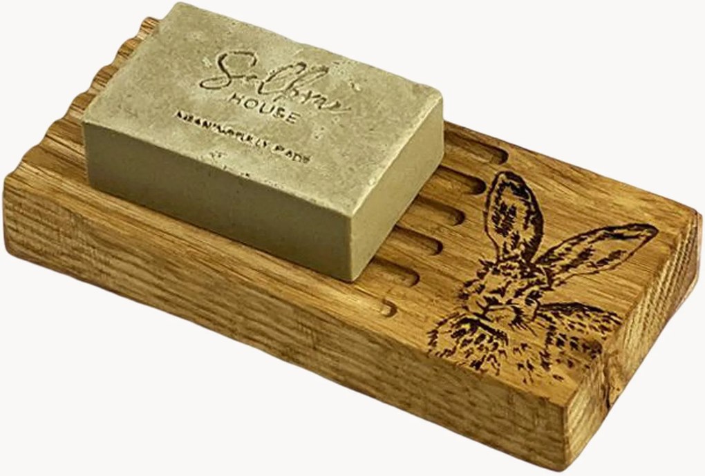 Saboneteira em madeira de carvalho com sabonete Hare, conjunto de 2
