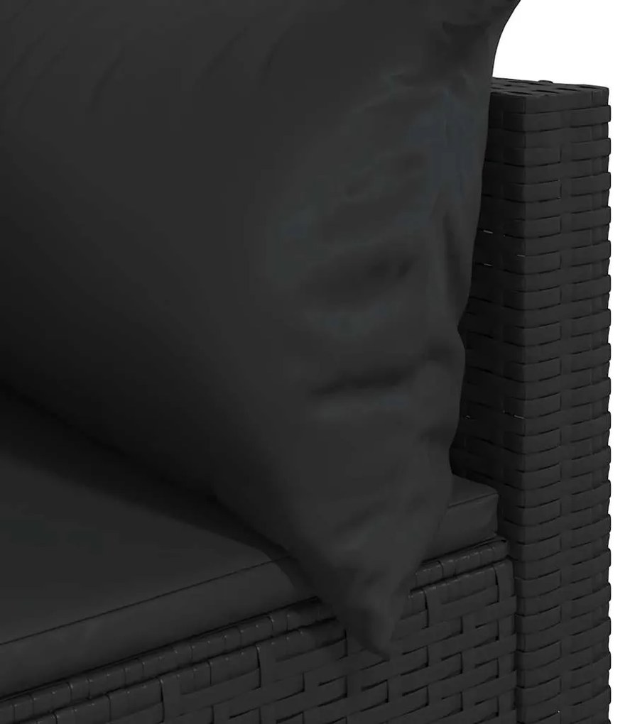 3 pcs conjunto lounge de jardim c/ almofadões vime PE preto