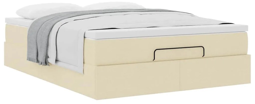 Estrutura de cama otomana com colchão tecido creme 140x200cm