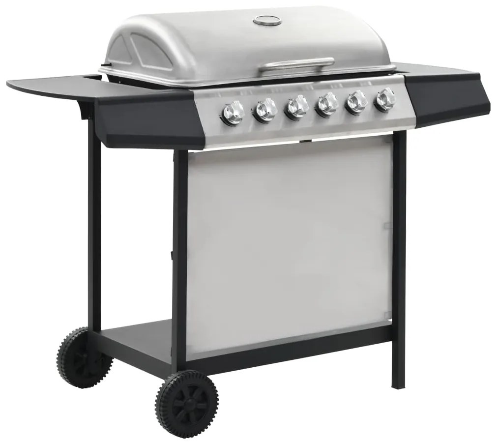 Grelhador/BBQ a gás 6 zonas de cozinhar aço inoxidável prateado