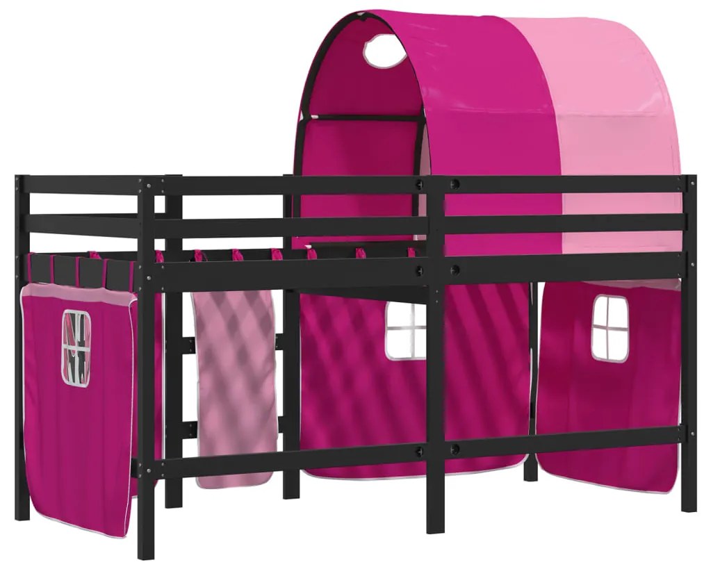 Cama alta para criança com túnel 90x190 cm pinho maciço rosa