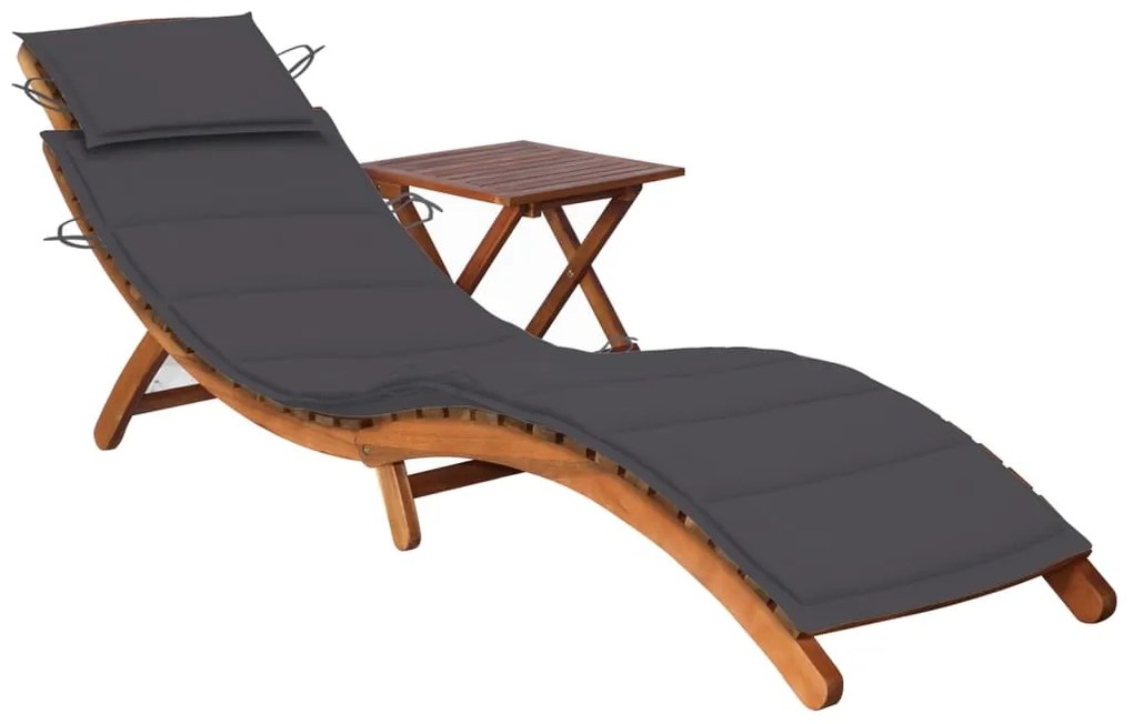 vidaXL Espreguiçadeira de jardim com mesa e almofadão acácia maciça