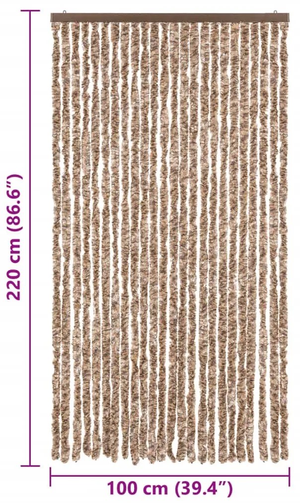 Cortina anti-insetos 100x220 cm chenille bege e castanho-escuro