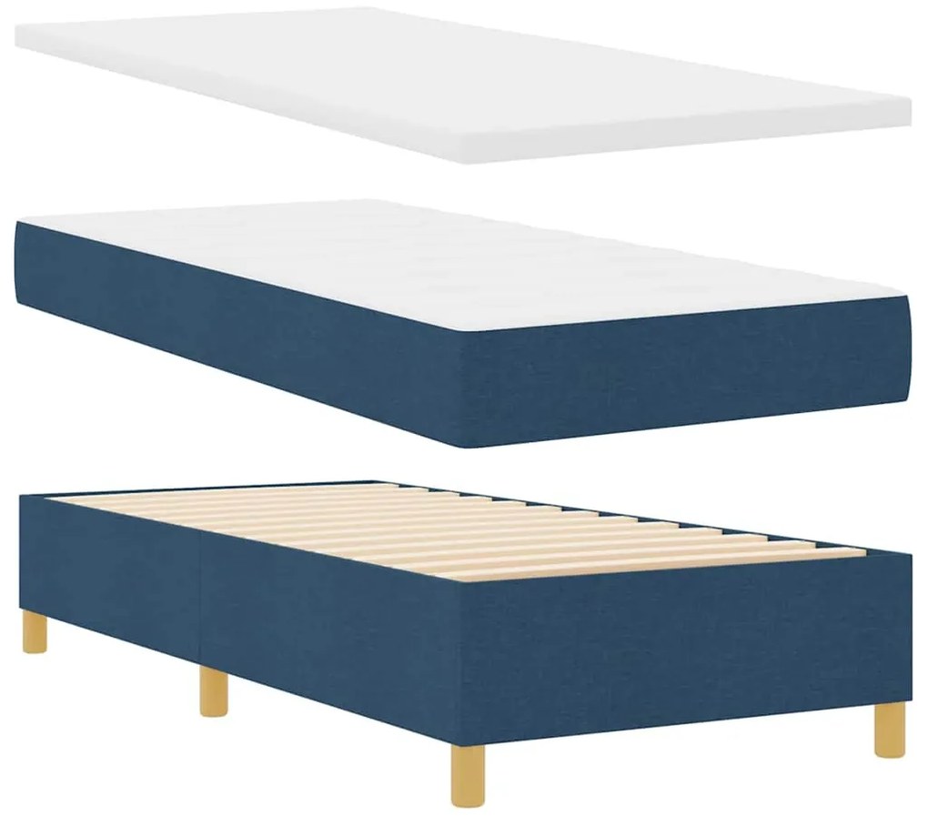 Cama Box com Colchão &amp; LED Azul 90x200 cm Tecido