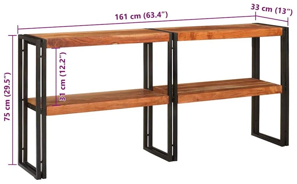 Mesa de Console 160x33x75 cm Acácia Bruta Maciça