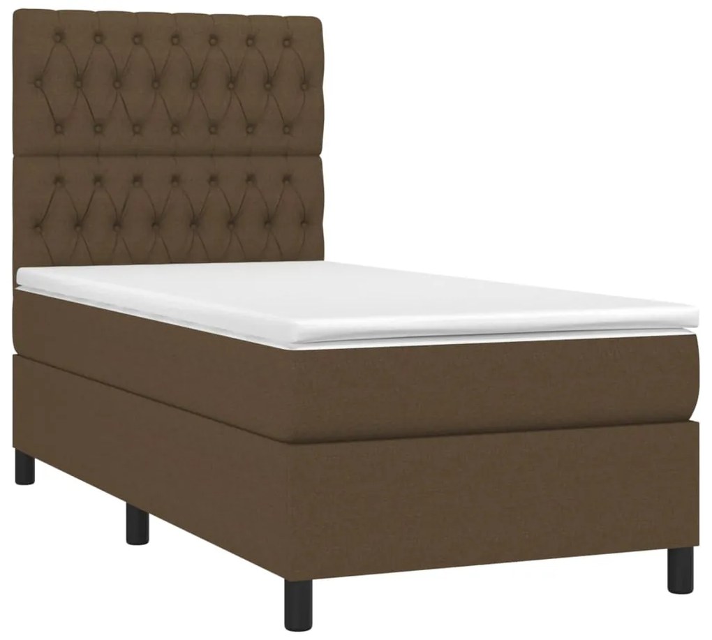 Cama box spring c/ colchão/LED 100x200cm tecido castanho-escuro