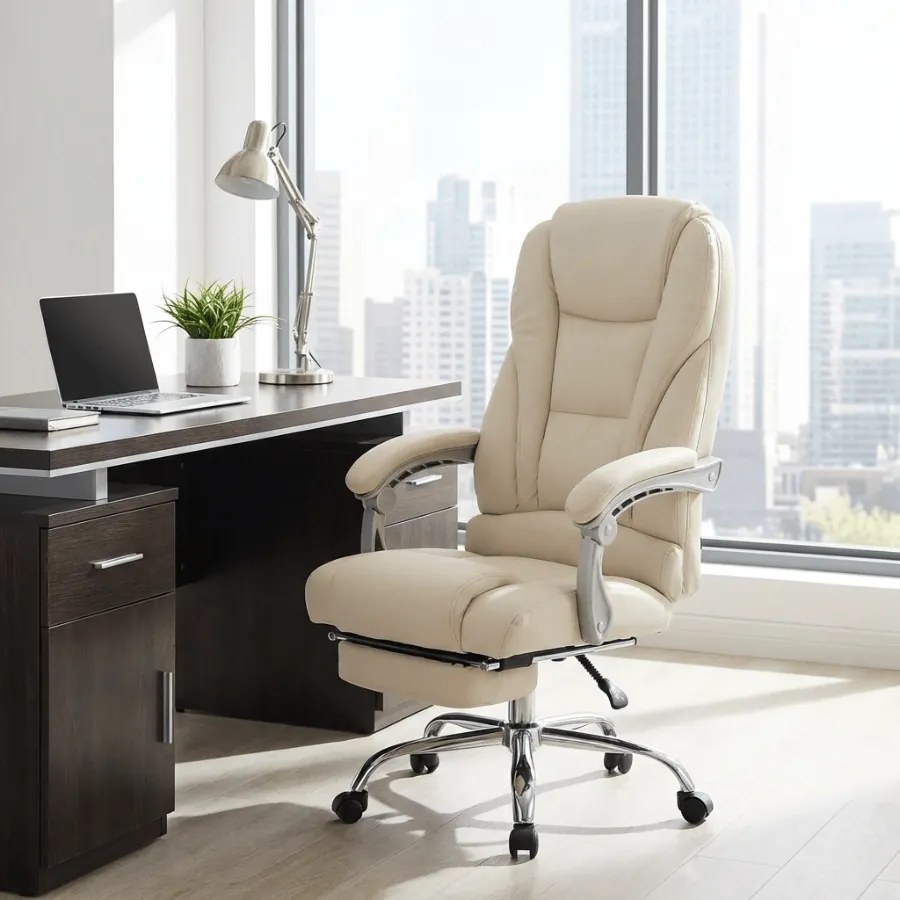 Cadeira de escritório Pacific com apoio para os pés Creme