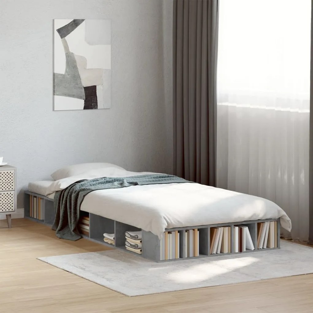 vidaXL Estrutura de cama 75x190 cm derivados de madeira cinza cimento