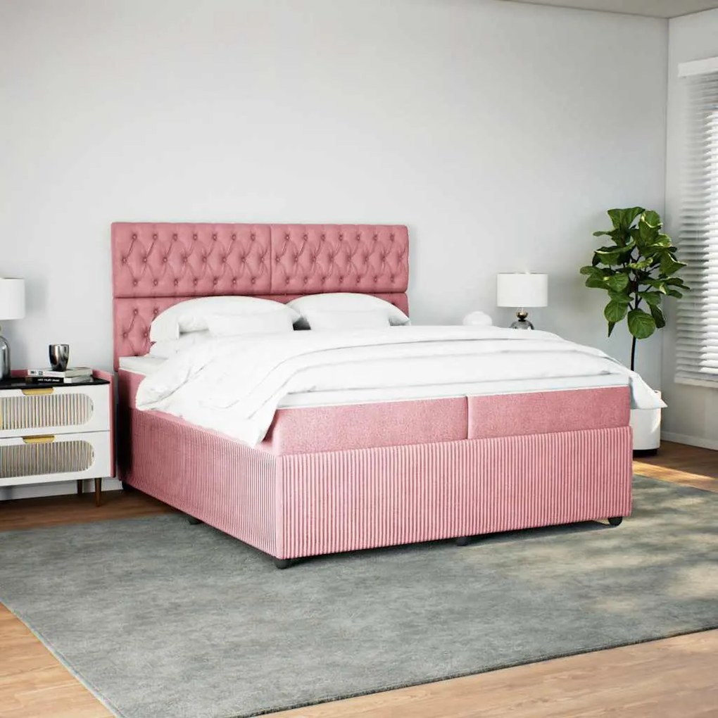 Cama com molas/colchão 200x200 cm veludo rosa