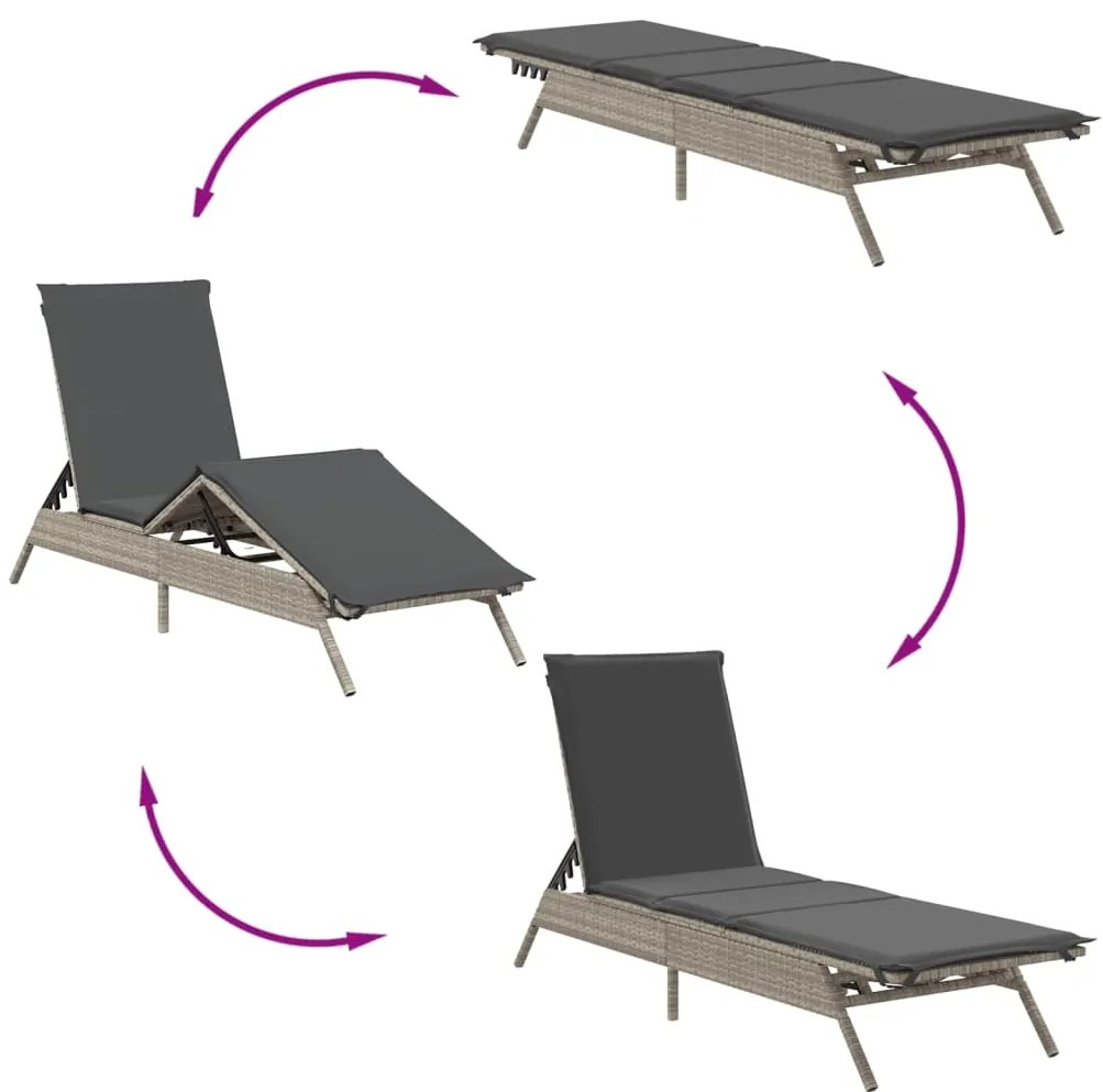 Espreguiçadeira com almofadões 2 pcs vime PE cinzento-claro