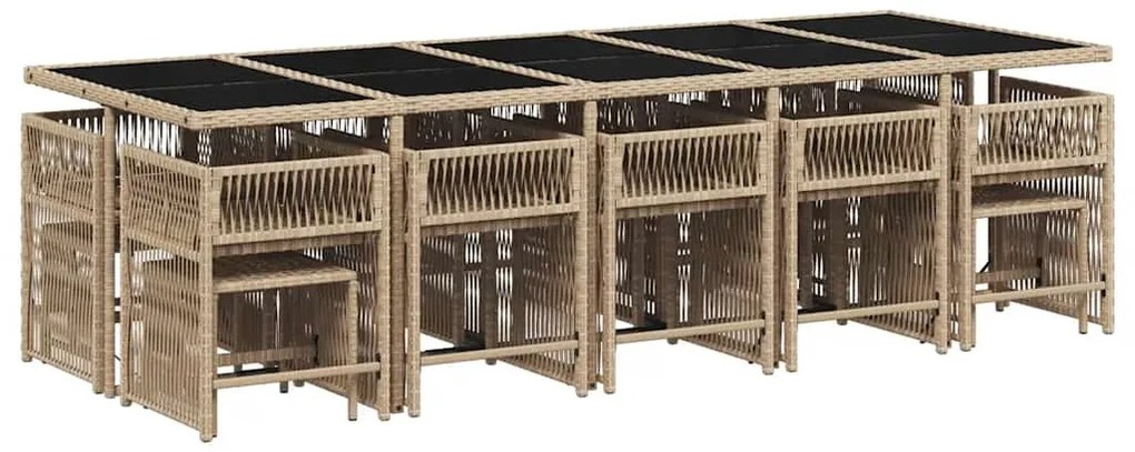15 pcs conj. jantar jardim c/ almofadões vime PE bege misturado