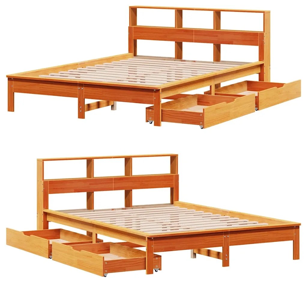 Cama com estante sem colchão 140x200 cm pinho maciço
