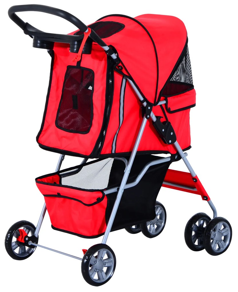 Carrinho de Passeio Animais de Estimação Vermelho Dobrável 75x45x97 cm