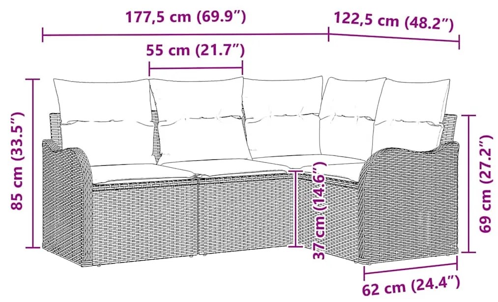 Conjunto de Sofás de Jardim de 4 Peças com Almofadas Bege Rattan Polím