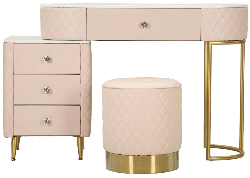 TOUCADOR SHARON COM BANCO 120X40X75 CM (TAMANHO DO BANCO Ø36X39) ROSA E DOURADO