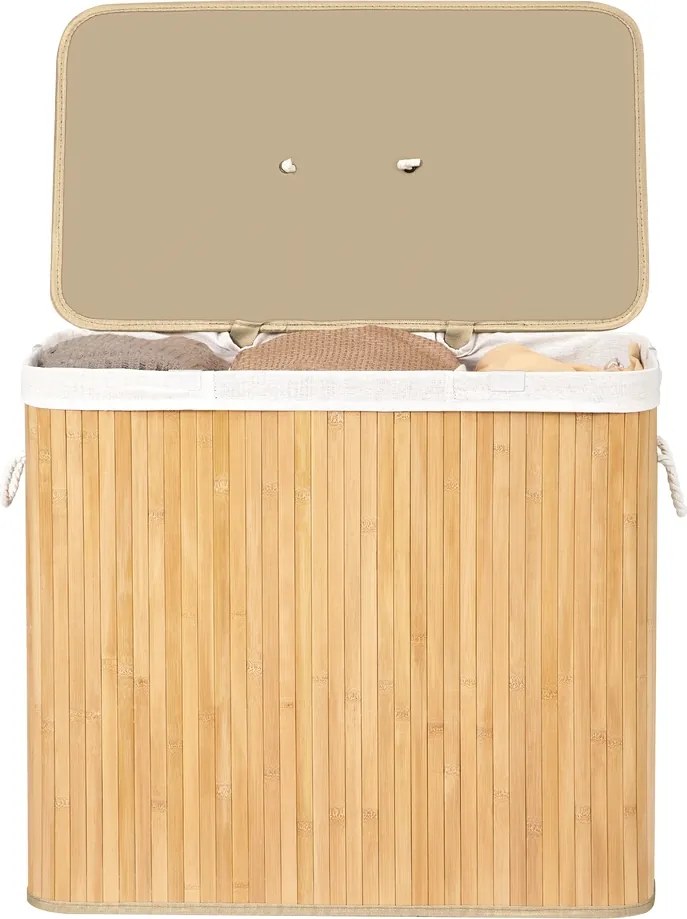 Cesto da roupa suja com tampa, 3 compartimentos, 170 litros cor natural