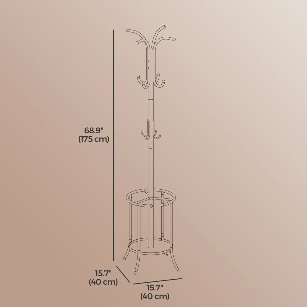 Cabide com porta-guarda-chuvas, 12 ganchos 40 x 40 x 175 cm branco