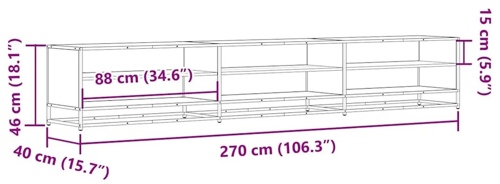 Móvel de TV 270x40x46 cm derivados de madeira cinzento sonoma