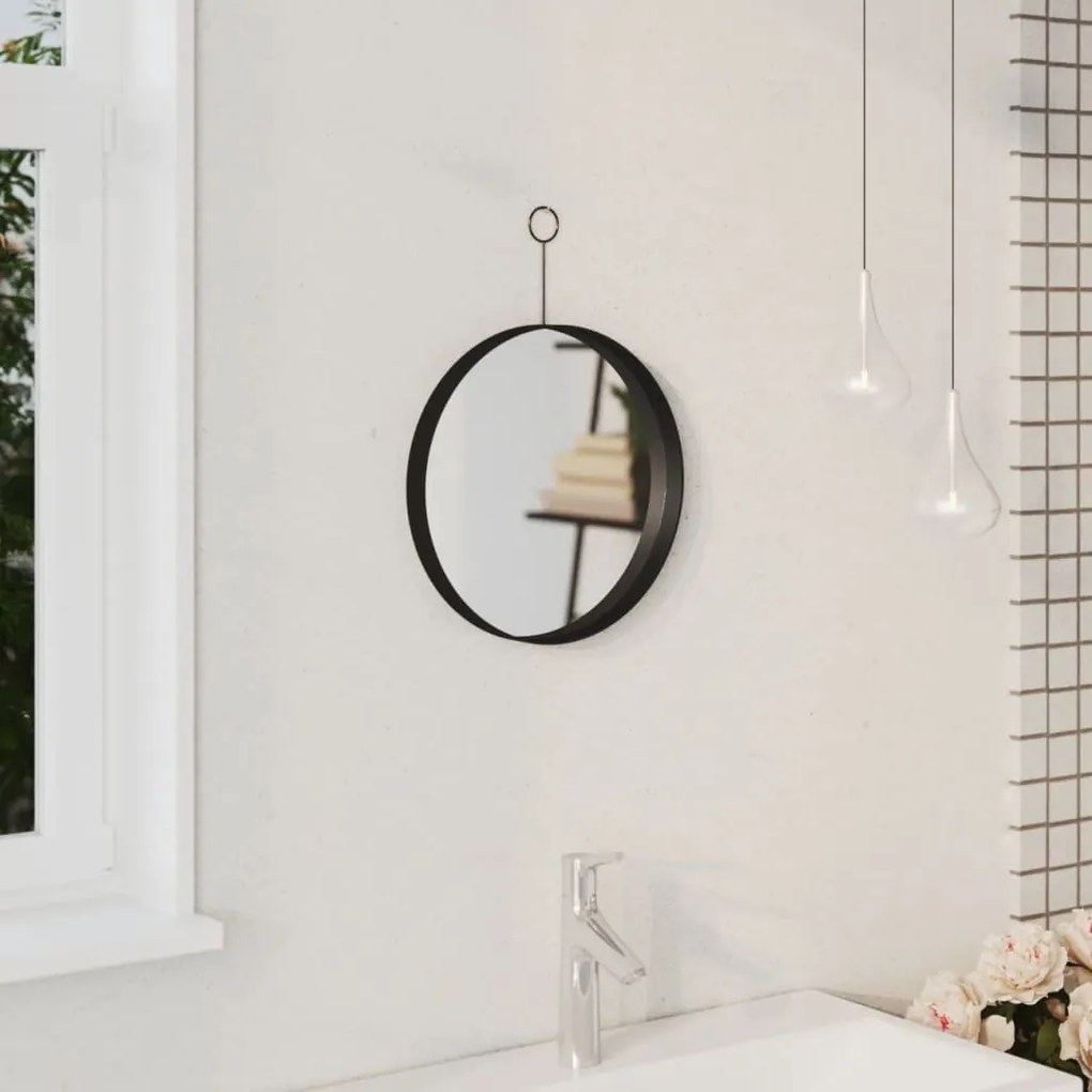 vidaXL Espelho suspenso com gancho 30 cm preto