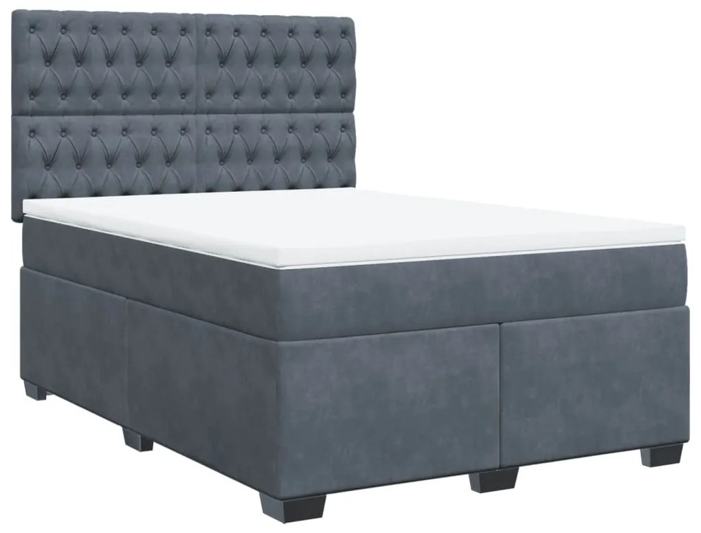 Cama com molas/colchão 140x200 cm veludo cinzento-escuro