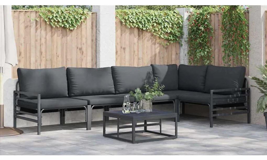 Conjunto de Sofá de Jardim 5 pcs Cinzento-escuro Aço
