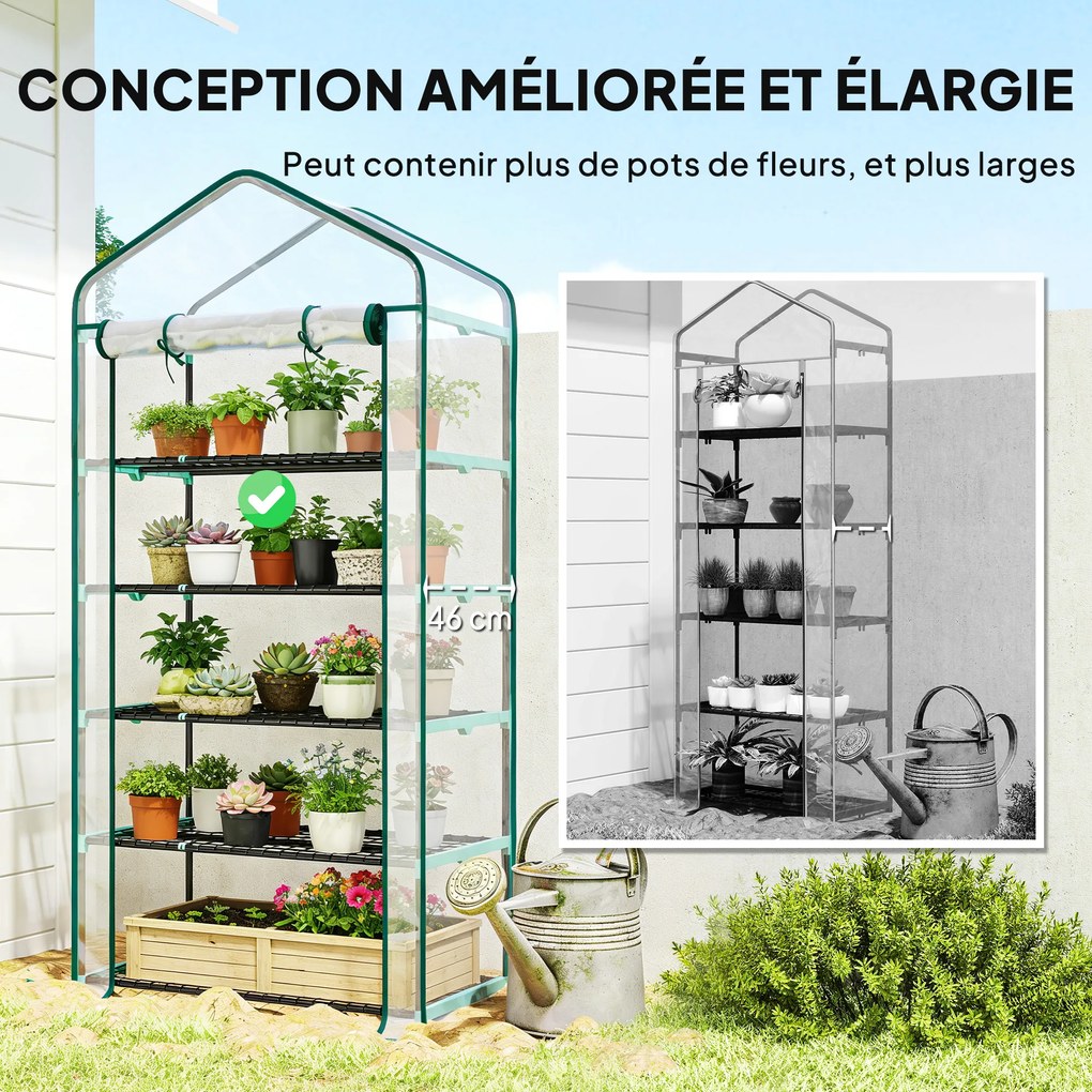 Estufa de jardim em PVC com 5 prateleiras, estufa de varanda, estrutura em aço, porta com fecho de correr, 90 x 49 x 193 cm, transparente