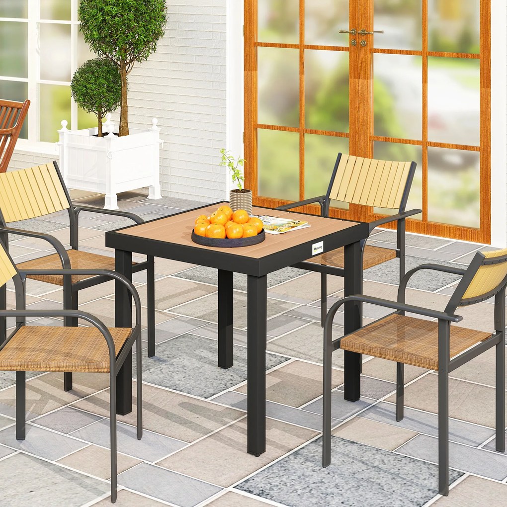 Mesa de Jantar de Jardim, 78 x 78 x 74 cm (CADEIRAS NÃO INCLUIDAS), Estrutura de Alumínio, Cor Madeira Natural