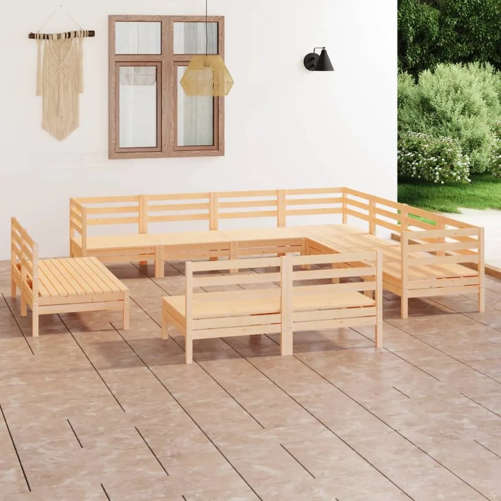 11 pcs conjunto lounge de jardim pinho maciço