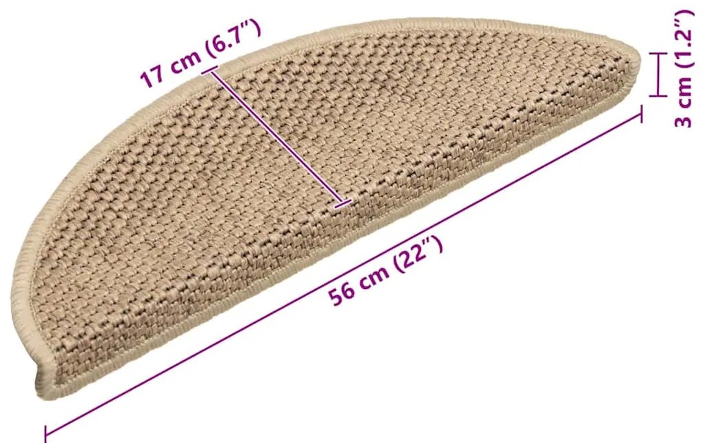 Tapetes escada adesivos aspeto sisal 15 pcs 56x17x3cm cor areia