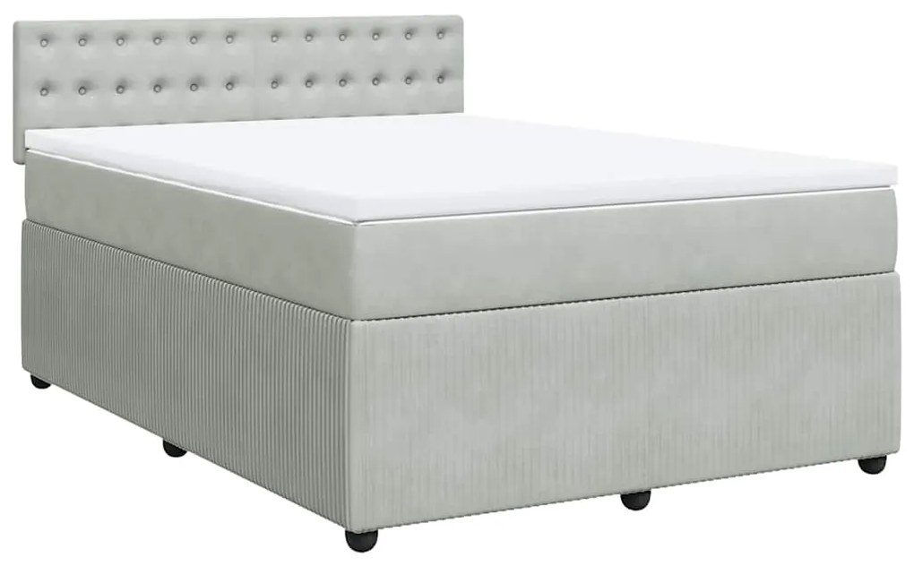 Cama com molas/colchão 160x200 cm veludo cinzento-claro