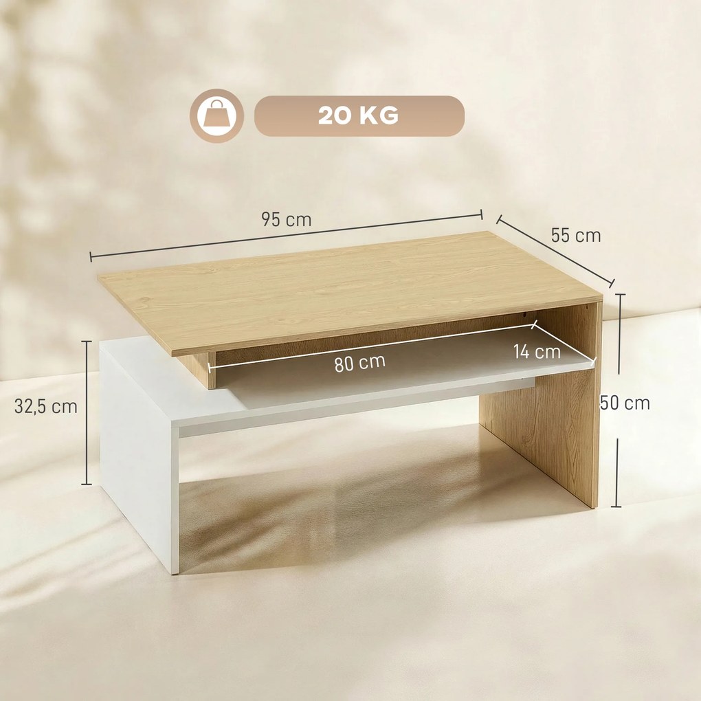 Mesa Baixa para Sala de Estar com Compartimento 95x55x50 cm Madeira e Branco