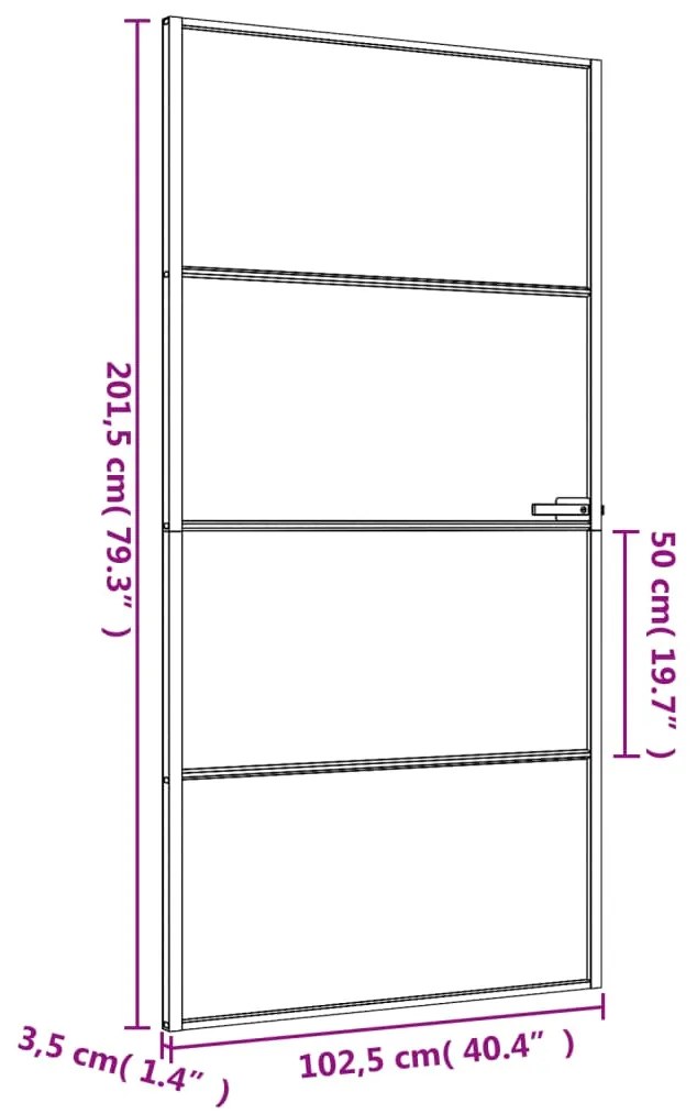 Porta interior 102,5x201,5 cm vidro temperado e alumínio preto