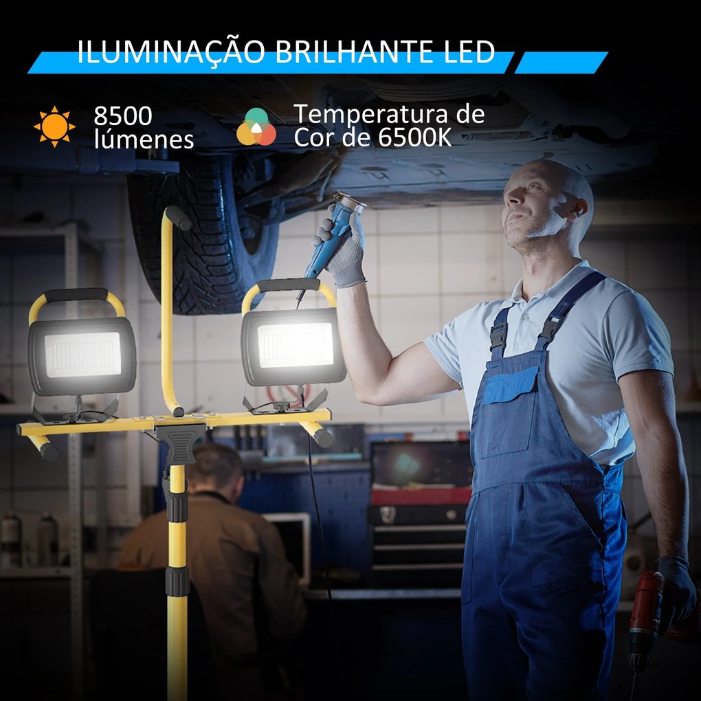 Projetor LED Duplo Recarregável de Alumínio com Tripé Dobrável 8500 Lú