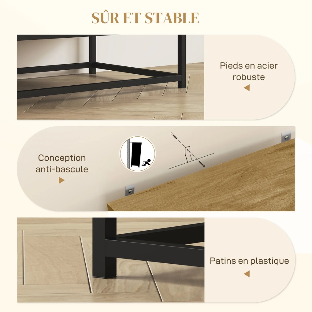 Aparador com 2 portas e prateleira interior ajustável em altura, 80 L x 40 P x 78 A cm, cor madeira natural