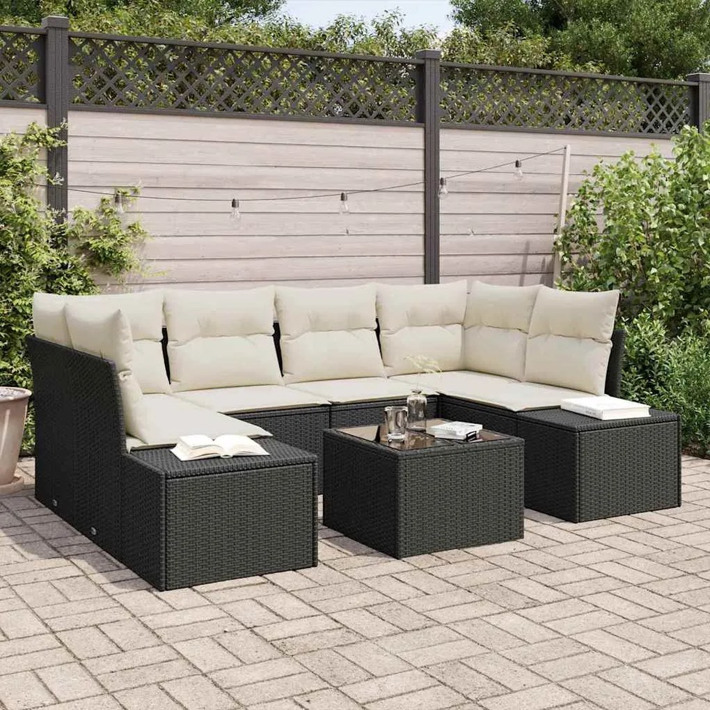 vidaXL Conjunto de Sofá de Jardim 8 pcs Preto e Creme vime PE