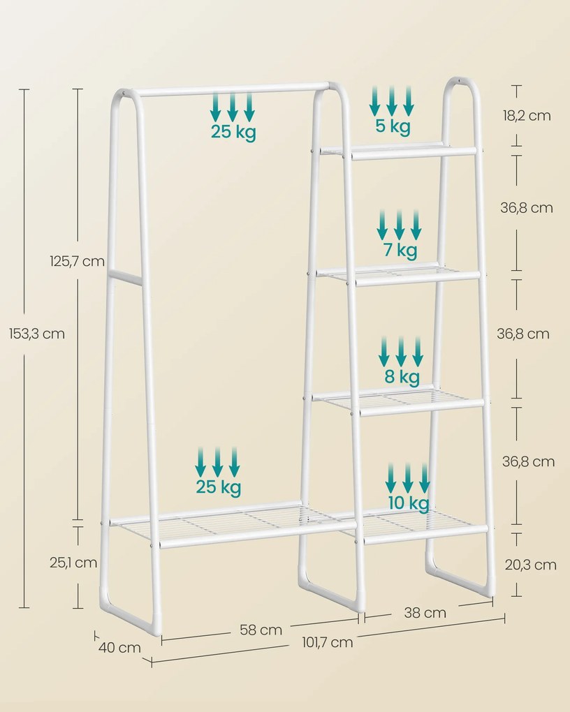 Guarda Roupa com 5 prateleiras e estrutura em aço 40 x 101,7 x 153,3 cm branco nuvem