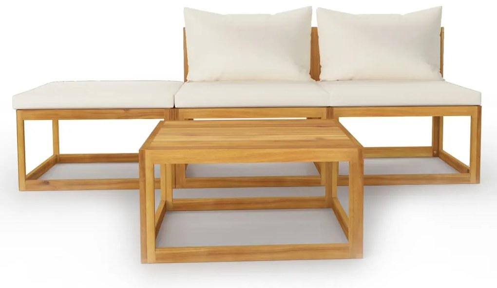 4 pcs conjunto lounge jardim c/ almofadões acácia maciça creme