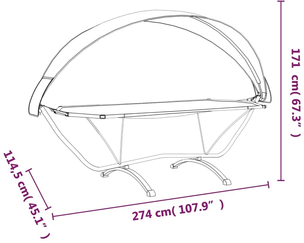 Espreguiçadeira exterior c/ toldo aço e tecido oxford cinzento
