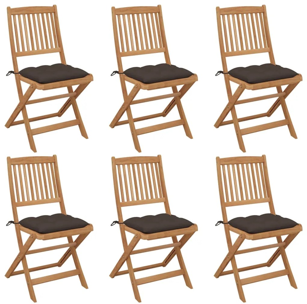 Cadeiras de jardim dobráveis c/ almofadões 6 pcs acácia maciça