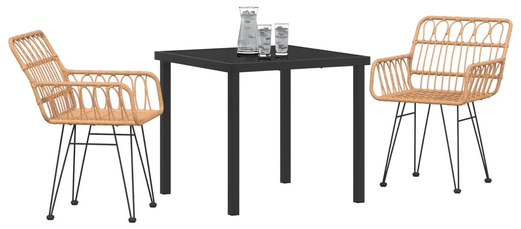 Conjunto de Jantar de Jardim 3 Peças Vime Poliéster Castanho