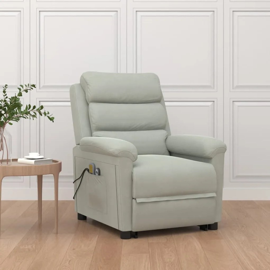 vidaXL Poltrona elevatória de massagens veludo cinzento-claro