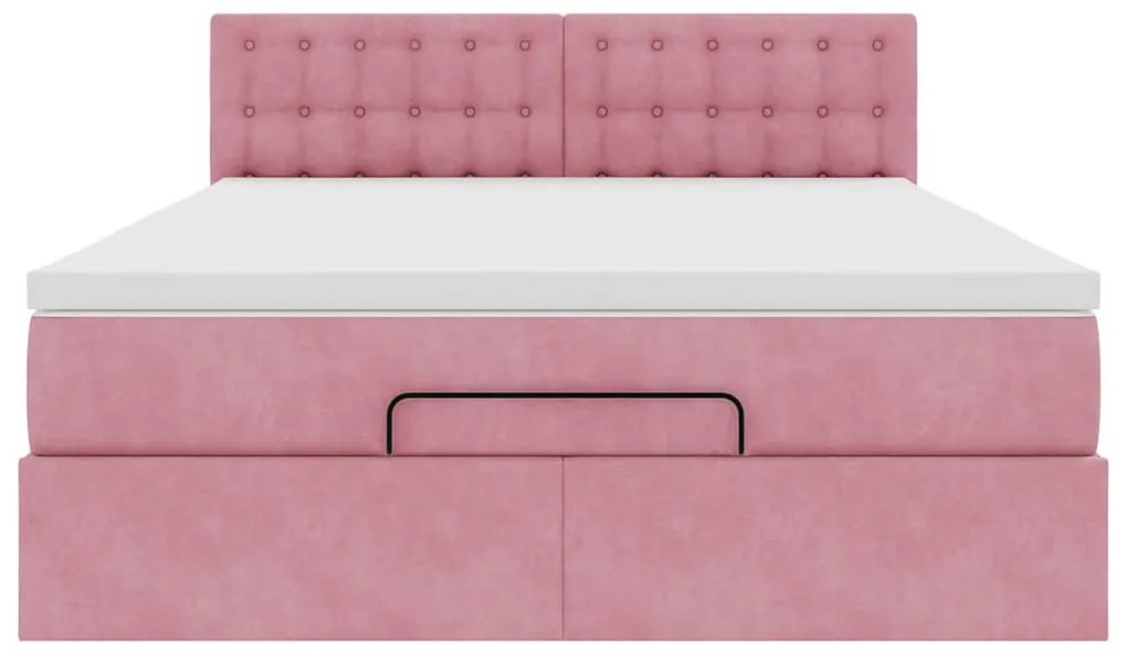 Estrutura de cama otomana com colchão 140x190 cm veludo rosa
