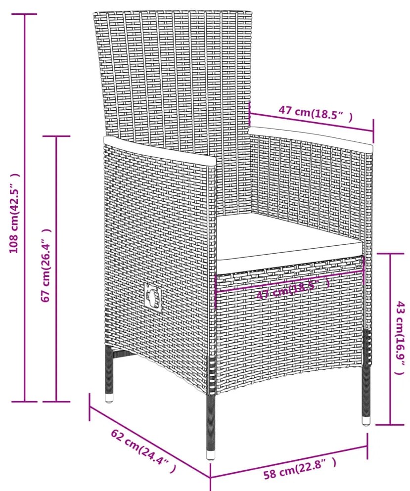9 pcs conjunto de jantar para jardim com almofadões cinza