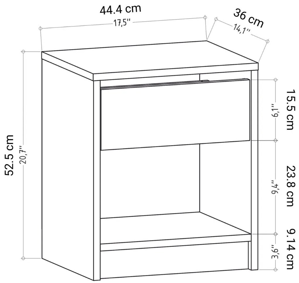 Mesa de Cabeceira Sheridan – Cor de Carvalho – 44,6cm x 35,9cm x 52,8c