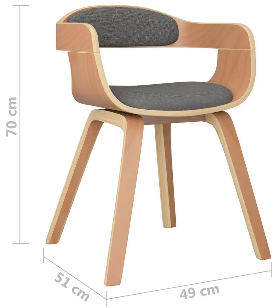 Cadeira de jantar 2 pcs madeira curvada e tecido cinzento-claro