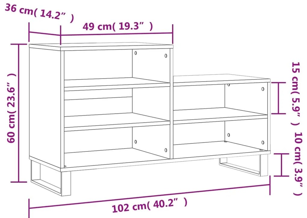 Sapateira 102x36x60 cm derivados de madeira cinzento sonoma