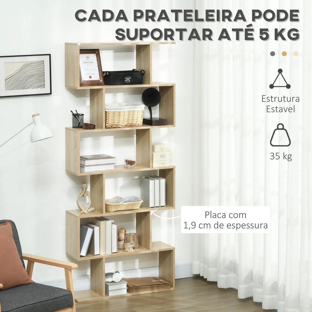 Estante para Livros Moderna Estante com 6 Prateleiras para Sala de Jantar Sala de Estar Estúdio 80x23x192 cm Madeira