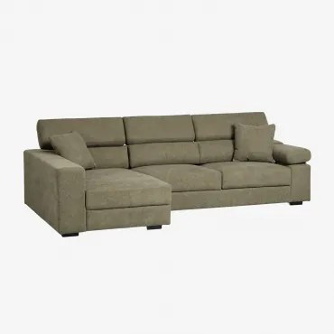 Sofá Chaise Longue Esquerdo De 3 Lugares Com Encosto De Cabeça Regulável E Assentos Deslizantes Aramis Tecido Verde Exército - Sklum