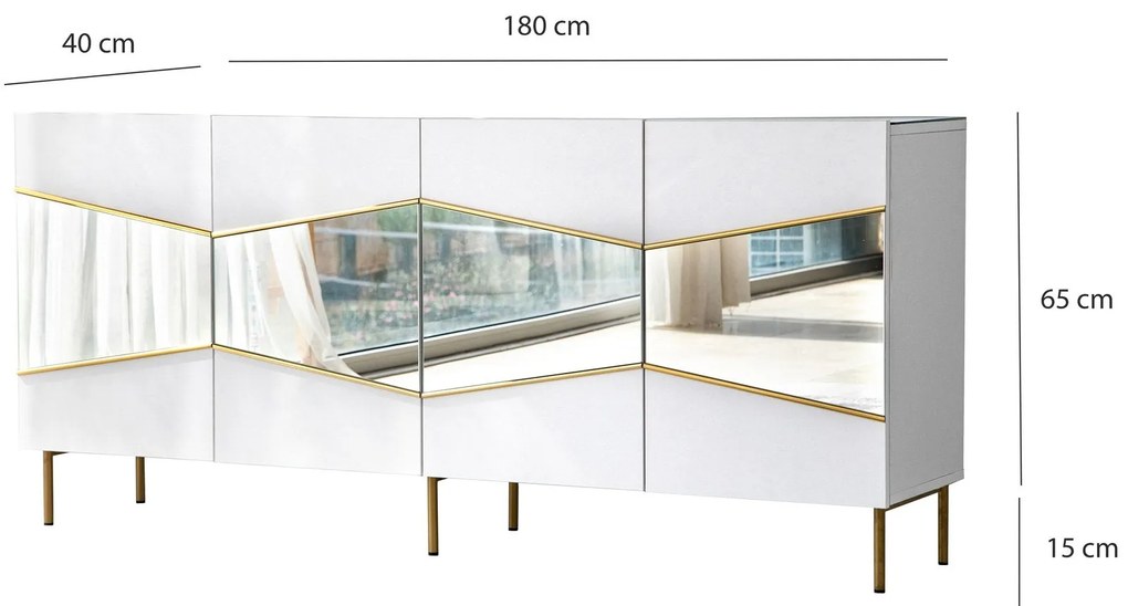 Console Nice – Branco/Ouro – 180x80x40 cm